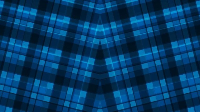 Close-up view of a dark blue and light blue plaid pattern on a fabric with a repeating grid design.