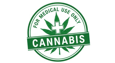 A green cannabis logo on a white background isolated on transparent background