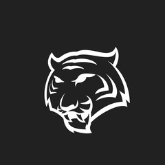Obraz premium Stylized Aggressive Tiger Head Logo Illustration on Black Background