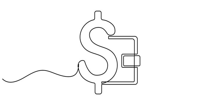 Animated self drawing of continuous line draw wallet dolar Icon in trendy flat style isolated on white background, leather wallet animation continuous one, Full length single line animation. Wallet 