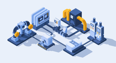 Obraz premium Isometric Industrial Automation and Robotic Manufacturing Process.