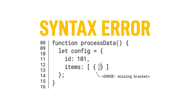 A coding error message displayed on a computer screen showing a syntax error in a programming function