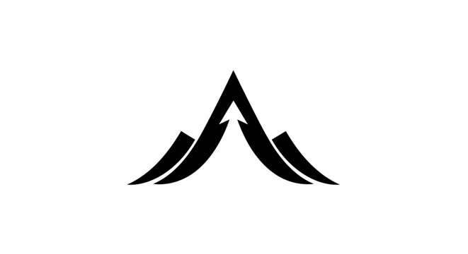 Abstract minimalist mountain peaks logo with an integrated upward arrow, symbolizing growth, success, and achievement.