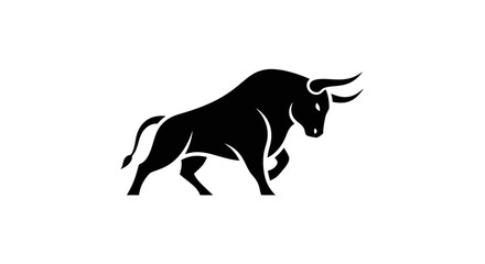 Powerful black bull silhouette vector illustration. Dynamic horned animal symbol or mascot representing strength and power.
