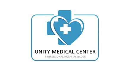 Obraz premium Blue medical cross and heart logo design for healthcare, hospital, clinic, or pharmacy. Professional vector icon symbol.