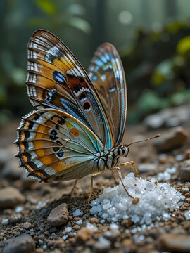 Beautiful the Great nawab (Polyura eudamippus nigrobasalis ), close-up and low angle view butterfly, foraging the mineral salt in nature background, Pang Sida National Park, Thailand