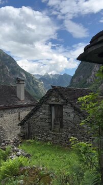 Historic village of Foroglio Bavona Valley traditional stone houses Rustici Switzerland