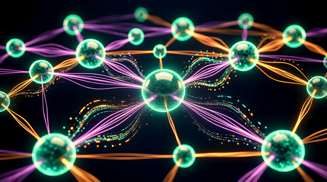 3D rendering of a complex knowledge graph floating in a dark -...