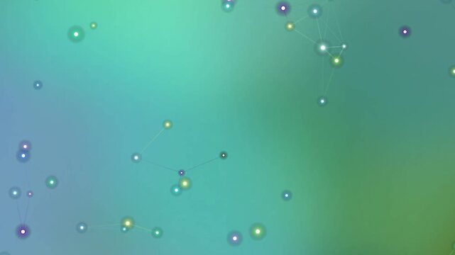 A vibrant abstract background with multicolored bubbles on a gradient teal and green surface with a white border at the bottom.