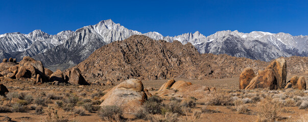 Alabama Hills rock formations and Sierra Nevada mountains