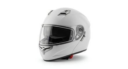 Fototapeta premium White Motorcycle Helmet with Visor on White Background.