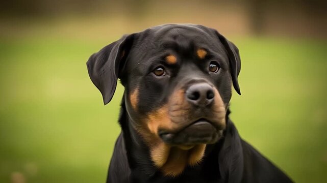 rottweiler portrait outdoors in green park background