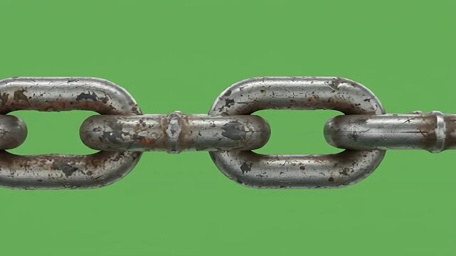 rusty chain links closeup on green background macro texture