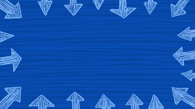 Wiggly hand-drawn blue arrow frame scribble line background 