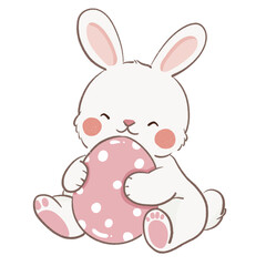Obraz premium easter bunny hugging pink big easter eggs with smile