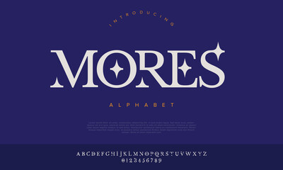 Mores alphabet celestial serif font with sparkle stars for magic mystery and luxury beauty branding © designfourmonths