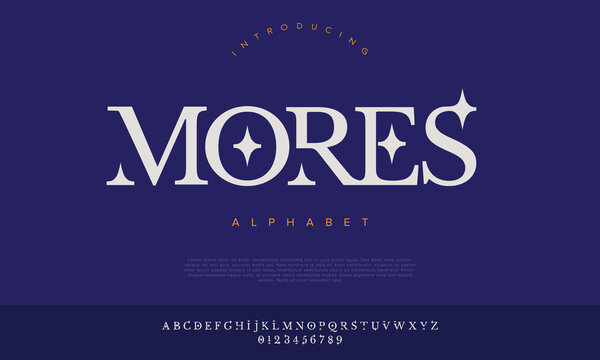 Mores alphabet celestial serif font with sparkle stars for magic mystery and luxury beauty branding