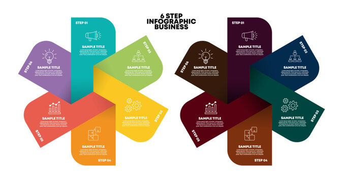 Vector infographic 6 step option for business presentation, web, brochure, banner, poster, process, annual etc. vector editable eps