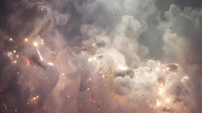 Distorted humanoid silhouettes dissolving into surreal clouds of smoke and fire