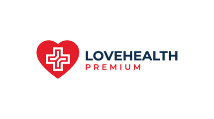Vector LoveHealth Premium Logo | Red Heart with Medical Cross | Healthcare Branding, Wellness Symbol, Hospital Care, Compassionate Medicine, Premium Health Service Vector Graphic Illustration