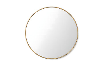 Round Mirror with Thin Gold Frame Isolated on White