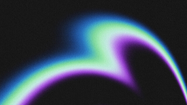 Abstract grainy gradient arc with vibrant blue, green, and purple hues on a black background.