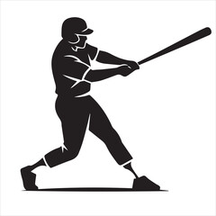 baseball player hitting ball. Sports Silhouette Collection, Black and White Athlete Vector 
