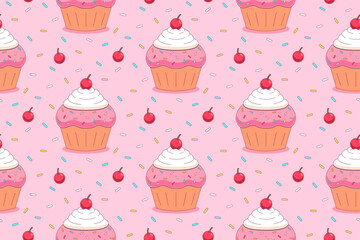 Cute Cupcake Seamless Pattern