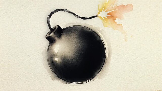 Hand-drawn Bomb Illustration with Burning Fuse on Textured Paper Background