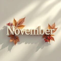 11月 晩秋 枯葉 実 NOVEMBER 立体文字 素材