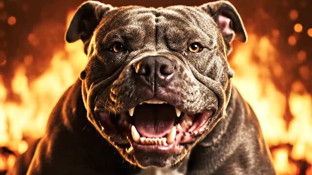 Aggressive Dog with Bared Teeth in Flames.