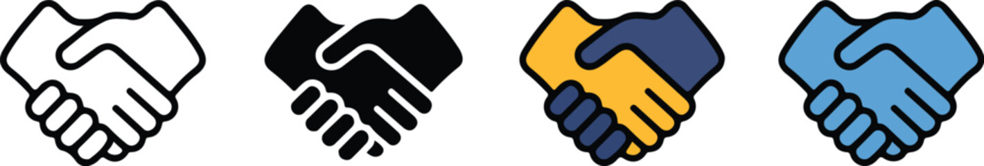 Obraz premium handshake icon set with line art and flat color illustrations for business partnership agreement cooperation and teamwork,