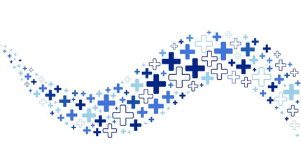 Abstract healthcare vector background with dynamic blue plus signs wave pattern, medical positivity design, wellness illustration, modern flow concept for branding, mathematics, hospitals, clinics