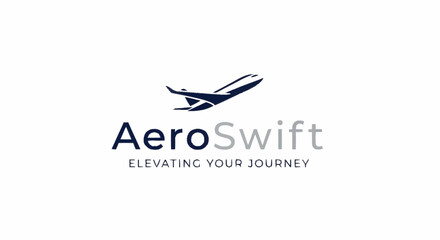 AeroSwift logo design with airplane silhouette and tagline Elevating Your Journey.