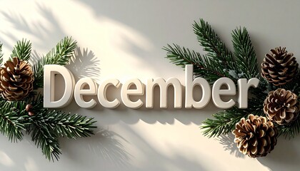 12月 冬 松ぼっくり DECEMBER 立体文字 高級感