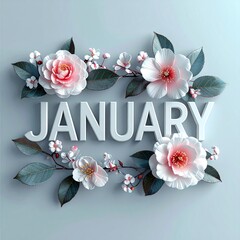 1月 冬 椿 JANUARY 花装飾 立体文字