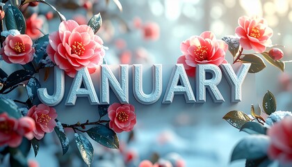 1月 冬 椿 JANUARY 花装飾 立体文字