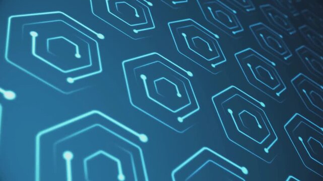 Futuristic Digital hexagon line abstract Technology Concept. virtual isometric hexagon lighting moving, block chain technology network digital data transfer.