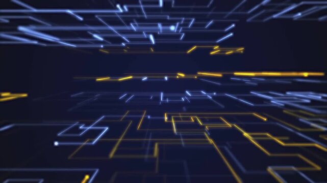 Abstract blue particle cyberspace motion background. Digital cyberspace of abstract blue moving lines. Blue lines motion animation background.