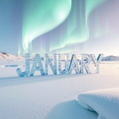 1月 冬 雪 結晶 JANUARY 立体文字 素材