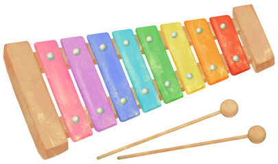 カラフルな木琴（鉄琴）とバチのイラスト
