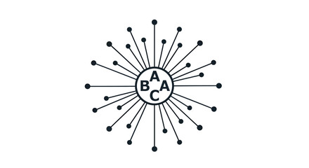 Obraz premium Abstract starburst network logo with central circle and radiating spokes.
