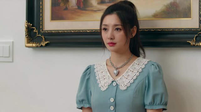 Indoor women standing in retro costumes, the daily life of literary girls
