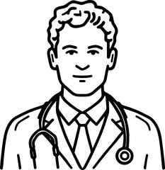 Obraz premium Simple line art illustration of a professional doctor wearing a stethoscope