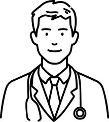 Obraz premium Simple line art illustration of a professional doctor wearing a stethoscope