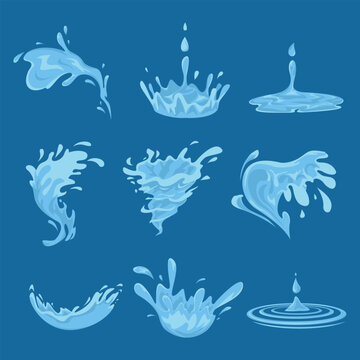 Water drop and splashes illustration in flat style
