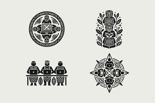 Modern Tribal People with Laptops - Digital Culture Icons