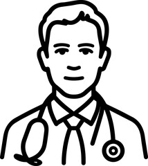 Obraz premium Simple line art illustration of a professional doctor wearing a stethoscope