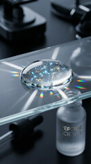 Obraz premium A small blue ball is on a glass slide