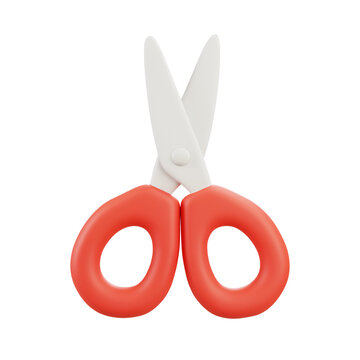 Small red scissors isolated on light background cutting tool illustration in soft 3d cartoon style for craft projects.
